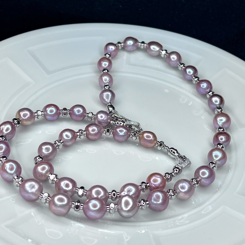 Handmade Pink Metallic Freshwater Edison Baroque Pearl Necklace Bracelet Set - Picture 1 of 2